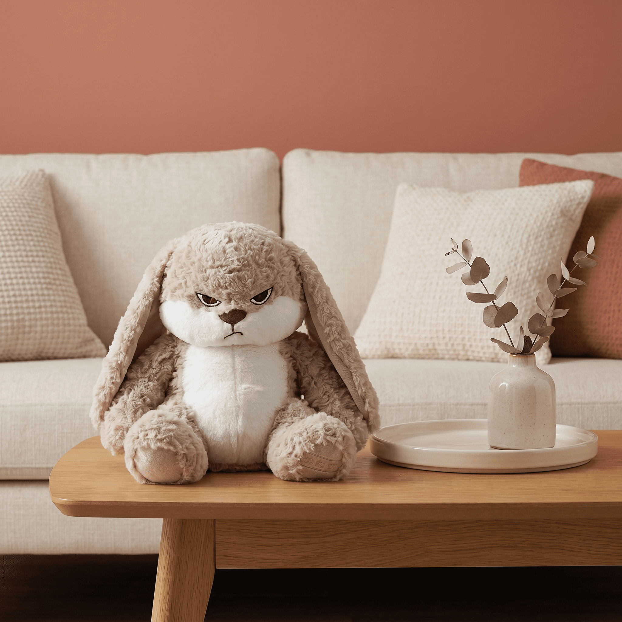 Grumpy Bunny Plush Toy, Angry Lop-eared Rabbit Stuffed Animal, Soft Moody Cuddle Buddy for Kids Adults, Perfect Stress Relief Birthday Gift