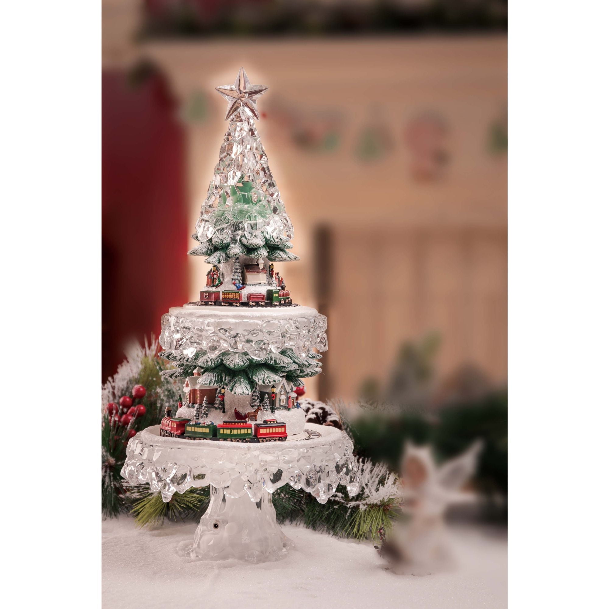 20" Clear and Red Contemporary Lighted Christmas Tree Village Tabletop