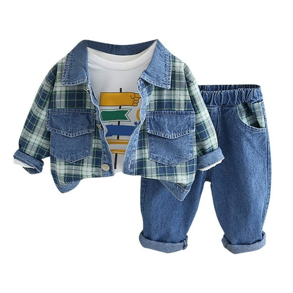 TBWNWG Boys Outfits & Set Children's Clothing Denim Autumn Coat Top Pants Three Piece Fashionable Baby Suit for 1 to 5 Years Old Boys in Spring and Autumn,Size 1-2 Years