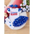 thumbnail image 2 of Bagilaanoe 4Pcs Newborn Baby Girls Summer Clothes Letters Print Fly Sleeve Romper Tops + Tulle Skirt + Headband + Leg Sleeves 3M 6M 9M 12M 18M Infant Casual Skirt Set, 2 of 8