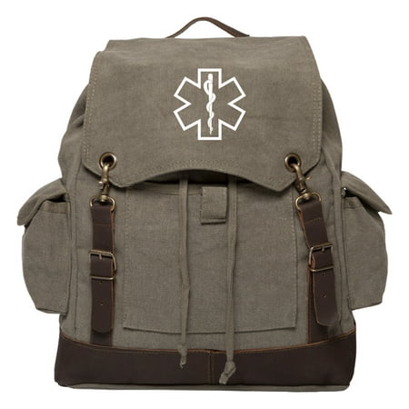 Star of Life Medical Logo Vintage Rucksack Backpack with Leather (Best Mid Size Hiking Backpack)