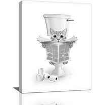 Grey Canis Black and White Cat 12"x16" Framed Canvas Art Prints