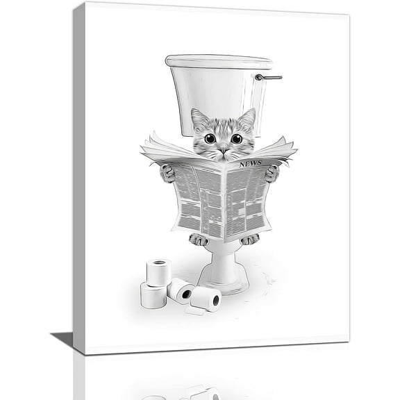 Grey Canis Black and White Cat 12"x16" Framed Canvas Art Prints