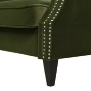 Elaine Camel Back Sofa Nailhead Accents, Olive Green