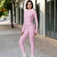 thumbnail image 2 of High-Waisted Ribbed Fitness Leggings - Small, Pink, 2 of 6