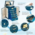 thumbnail image 6 of 6-Tier Jewelry Box Lockable Leather Jewelry Storage Case with 5 Drawers for Women Girls Ring Necklace Earring Bracelet Holder Organizer with Mirror Blue, 6 of 15