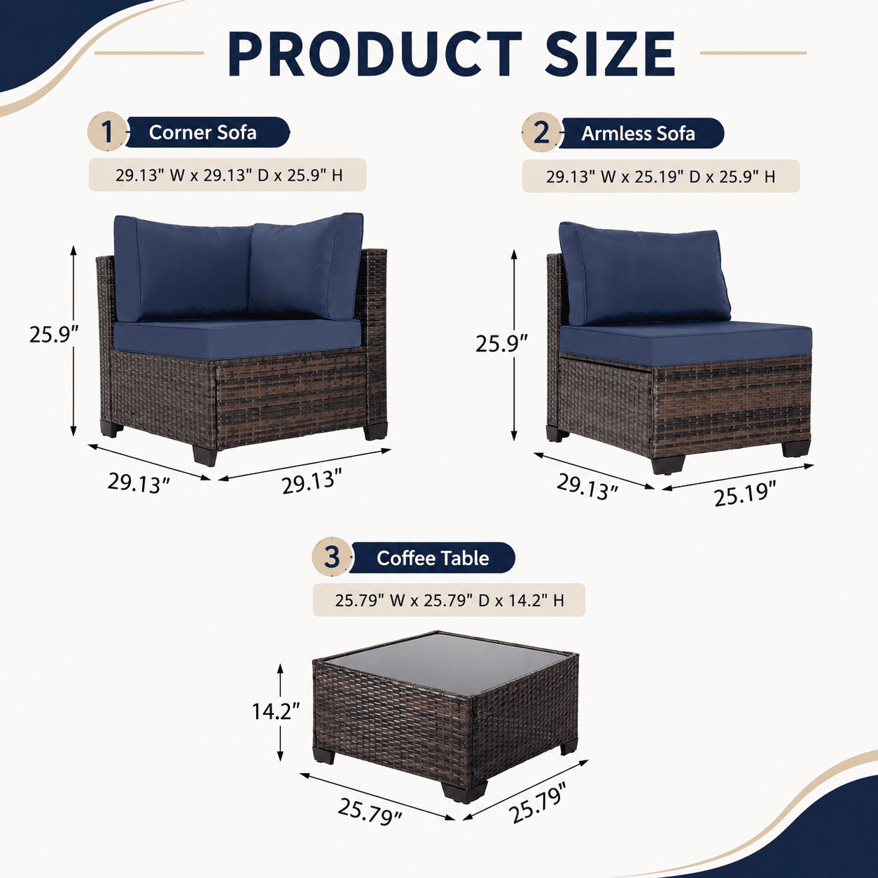 Patio Furniture Set on Sale, 7 Piece Luxurious Rattan Outdoor Sectional Set, All-Weather Wicker Porch Patio Couch w/Coffee Table, Thick Cushion Outdoor Sofa, Brown