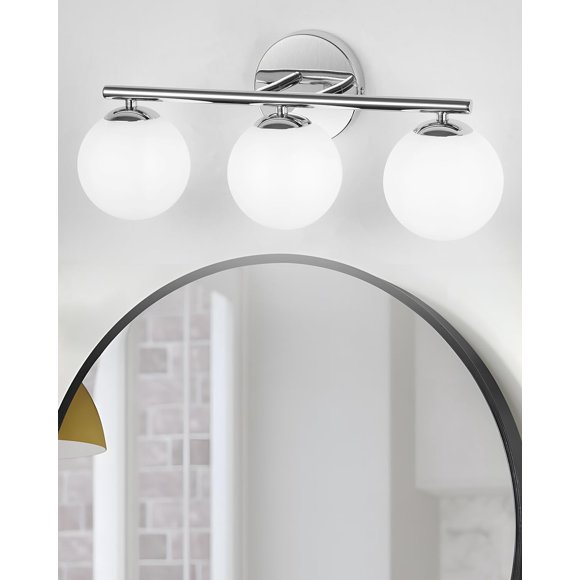 Lámpara de tocador con forma de globo en forma de foucasal cromada con tonos blancos como la leche,