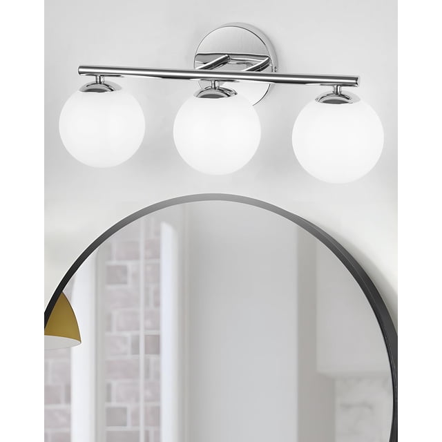 Lámpara de tocador con forma de globo en forma de foucasal cromada con tonos blancos como la leche,