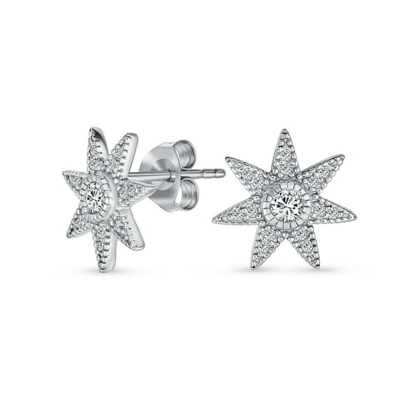 Bling Jewelry Womens Heavenly North Star CZ Stud Earrings - Celestial Pave Jewelry in Sterling Silver