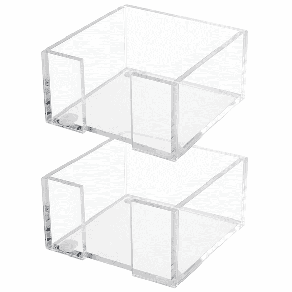 2 Pack Clear Acrylic Sticky Note Holder, Square Desktop Memo Pad Storage Dispenser for 3x3 Inch Standard Note Pads