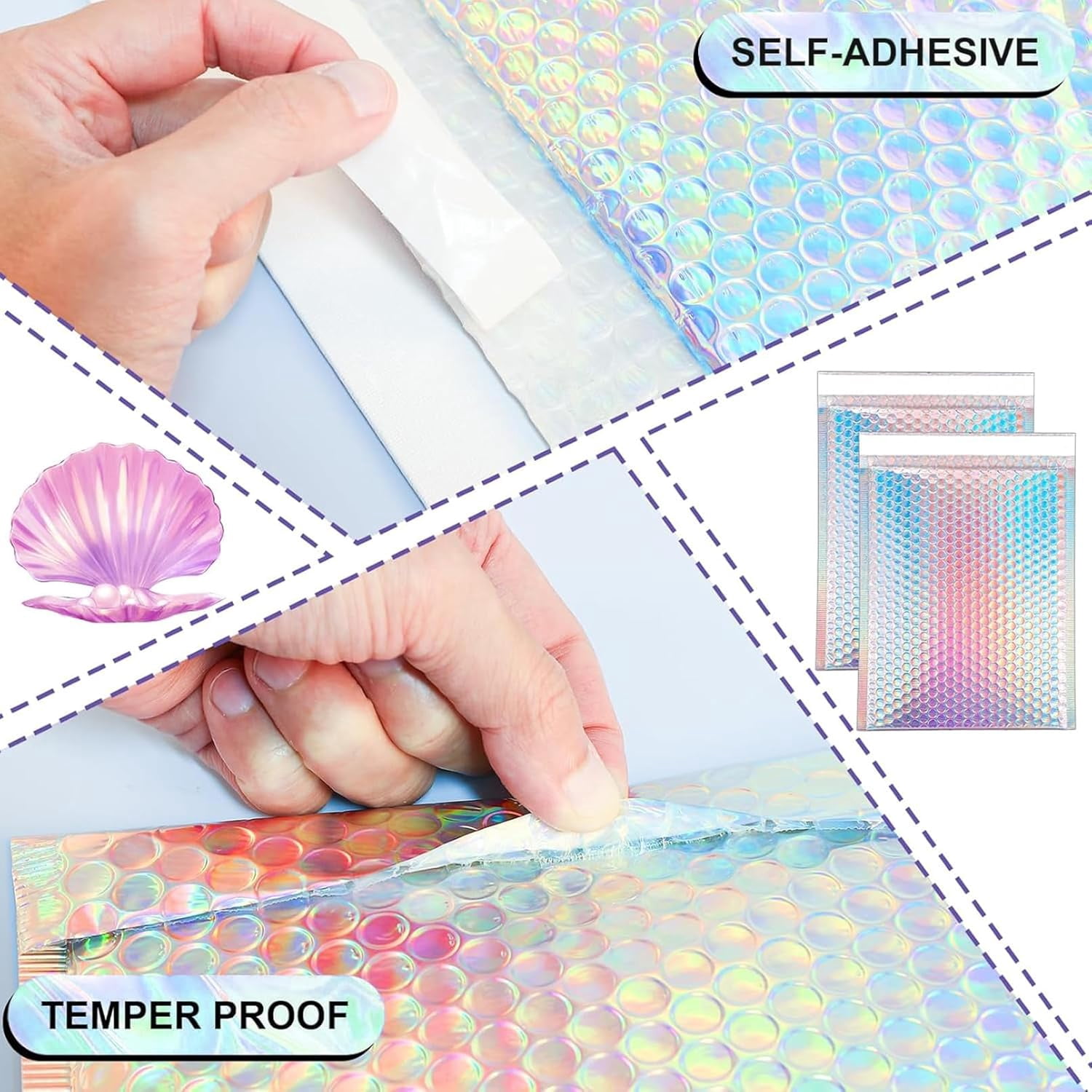 25 Pcs Metallic Bubble Mailers,8.5x12 Inch Holographic Bubble Mailers,Self Seal Waterproof Shipping Bags,Poly Padded Envelopes for Mailing Packaging Small Business