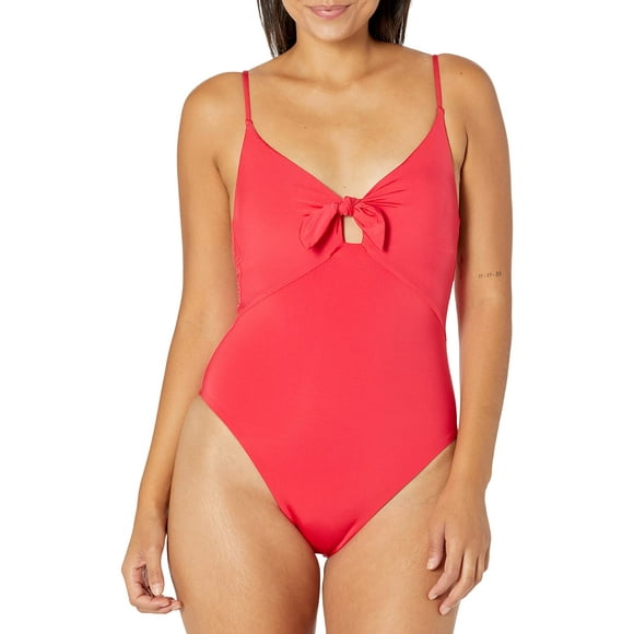 Trina Turk Women's High Leg Tie Front One Piece Swimsuit, Getaway Solids/red, 14