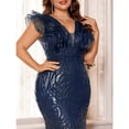 thumbnail image 2 of AURA Plus Size Evening Dress Deep V Neck Sequin Slim Fit Party Long Skirt 0XL-4XL, 2 of 7