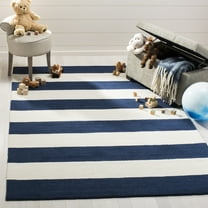 SAFAVIEH Kids Rugby Striped Wool Area Rug, Navy/Ivory, 9' x 12'
