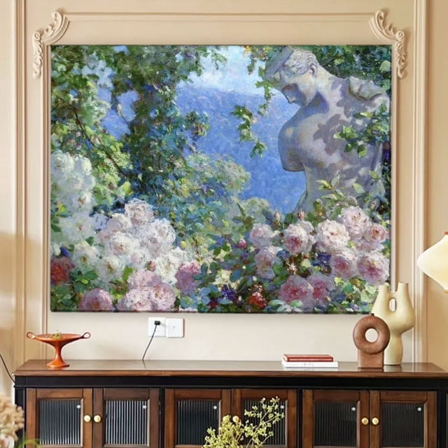 Tapiz para colgar en la pared, estilo vintage, jardín de rosas, 150 x 130 cm