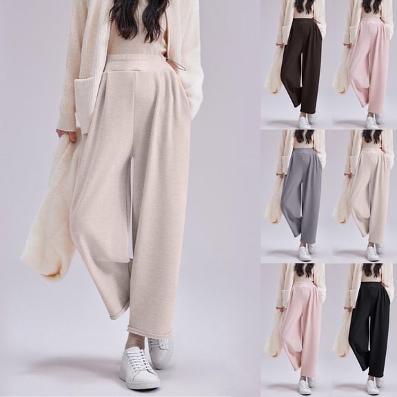 Bixock Women's Maternity Pants Elastic Waist Solid Color Over The Belly Straight Casual Wide Leg Pants with Pocket Pregnancy Clothes Pants