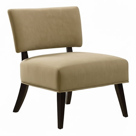 CARTESIAN Mid Century Modern Accent Chair, Tan Microfiber Upholstery, Armless Design with Curved Back, Walnut Finish Tapered Legs, 33.5x28.5x27 Inches