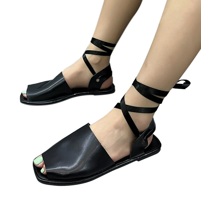 VBARHMQRT Dressy Sandals Women Fashion Spring and Summer Sandals Flat  Bottom Strap Fish Mouth Open Toe Breathable Comfortable Solid Color Casual  Style Black Sandals Women Wedge Comfy 