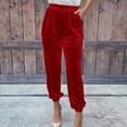 thumbnail image 2 of Bibifish Womens Velvet Harem Jogger Pants Elastic Waist Ankle Cuffed Casual Bottoms With Side Pockets, 2 of 5