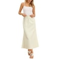 thumbnail image 2 of INSPIRE CHIC Maxi Skirt for Women Casual Fishtail Elastic Waist Drawstring Back Slit Long Flared Skirts XS Beige, 2 of 6