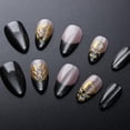 thumbnail image 2 of Uñas postizas Press On AROVFAM 24 piezas negras y doradas almendradas, 2 of 8