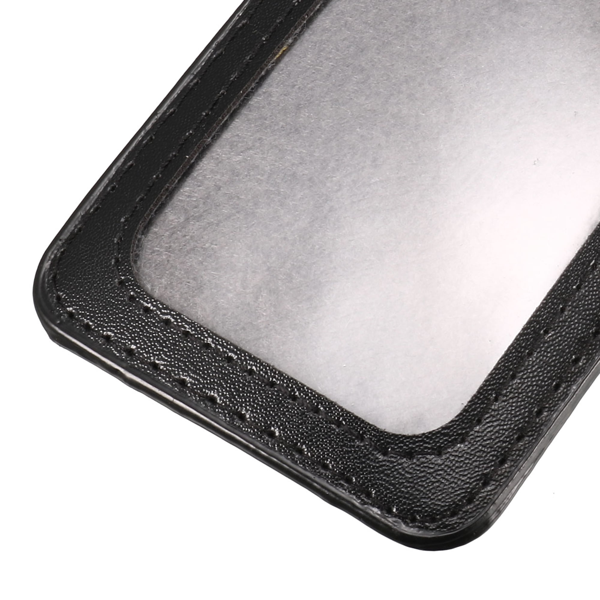 Unique Bargains Faux Leather Neck Strap Vertical Work Bussiness Card Holder Black