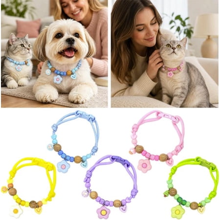 1PC Adjustable Natural Beaded Pet Collar with Natural Protective Function Quick Release Buckle Wear-Resistant Comfort Collar for Small Medium Large Dogs and Cats Summer Outdoor Walking