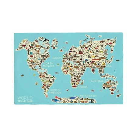 

Table Placemats Set of 4 - World Travel Line Icons Map 12x18 In Faux Linen Double Heat Resistant Place Mats Cloth Indoor/Outdoor Placemats Washable Table Mats for Dining Kitchen Party