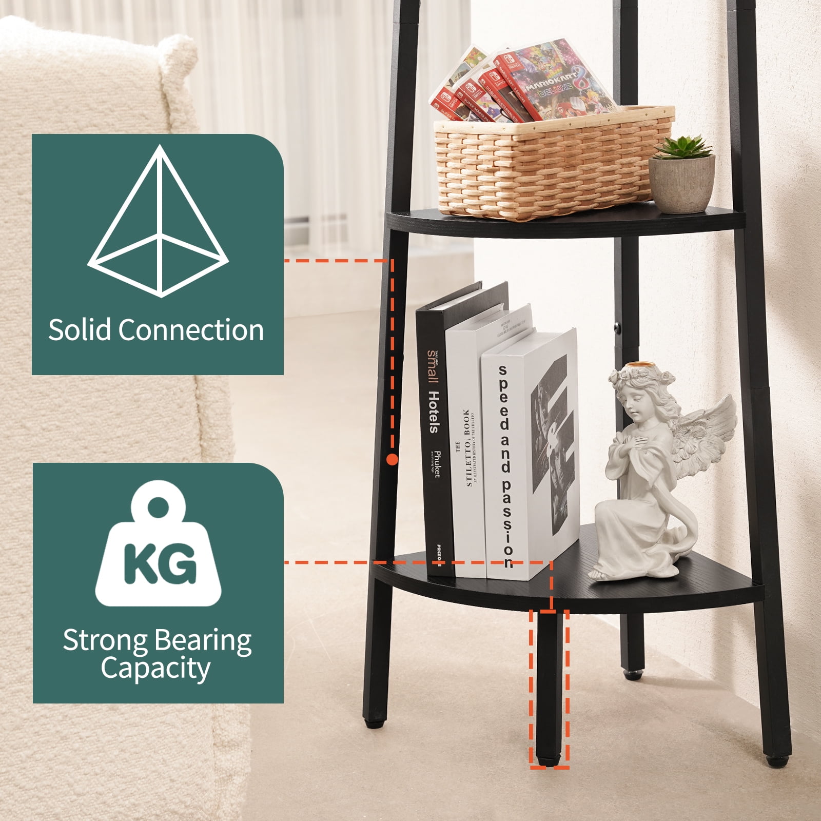 Yoobure 5-Tier Corner Bookshelf with Metal Frame