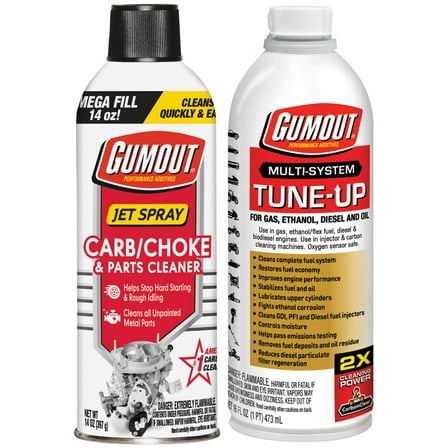 Gumout Store/Start Bundle: Carb/Choke Cleaner   Multi-System Tune-Up for Easy Winter Prep and Reliable Starts (14 oz   16 oz)