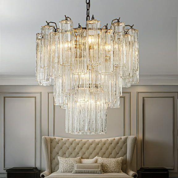 23'' Mid Century Modern Flower Glass Chandelier Aged Bronze Finish Crystal Pendant Light Vintage Glam Ceiling Fixture for Dining Room Wedding Decor