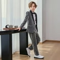 thumbnail image 6 of Wuxian Kids Christmas Outfit Boys Formal Suits Four Piece Shirt Tuxedo Gentlemen Solid Color Jacket Shirts Trousers Bowtie Wedding Party Activist Dress Wear Fall Winter Outfits,Grey,9-10 Years, 6 of 9