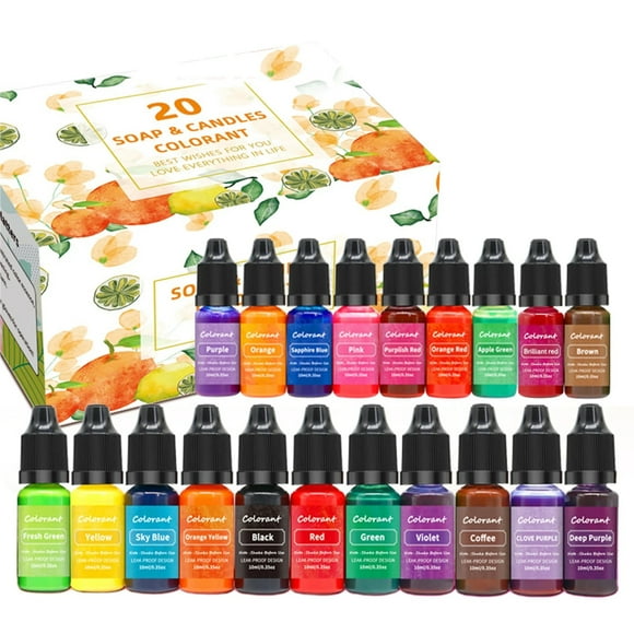 20-Pack 10ml Non-Toxic Liquid Candle & Soap Dye Set - Vibrant Colors for DIY Crafts, Easy-to-Use Nozzle Design, Works with Soy/Beeswax/Paraffin, Mixable for Custom Shades, Safe & Sediment-Free