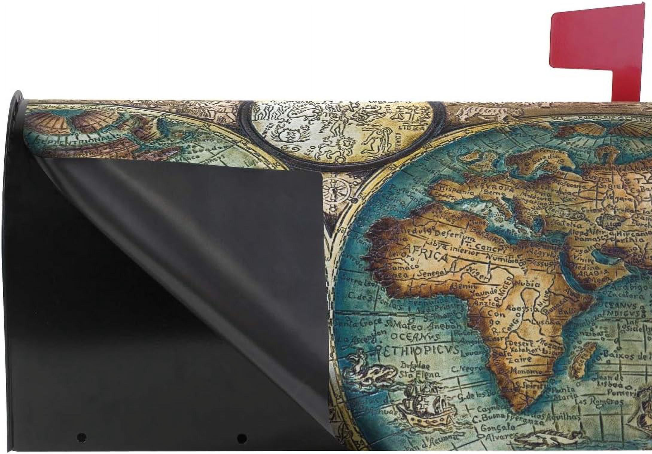 Vintage World Map Magnetic Mailbox Cover MailWraps Garden Yard Home Decor for Outside Oversized-25.5" x20.8"