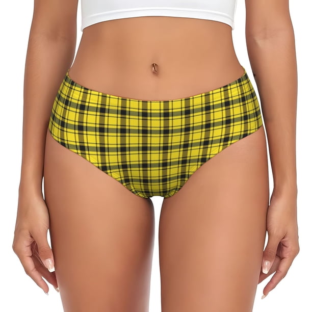 Fotbe Yellow Checkered Plaid Calzones Estampados para Mujer – Ropa Interior de Algodón, Cómoda, Suave y Elástica-X-Large