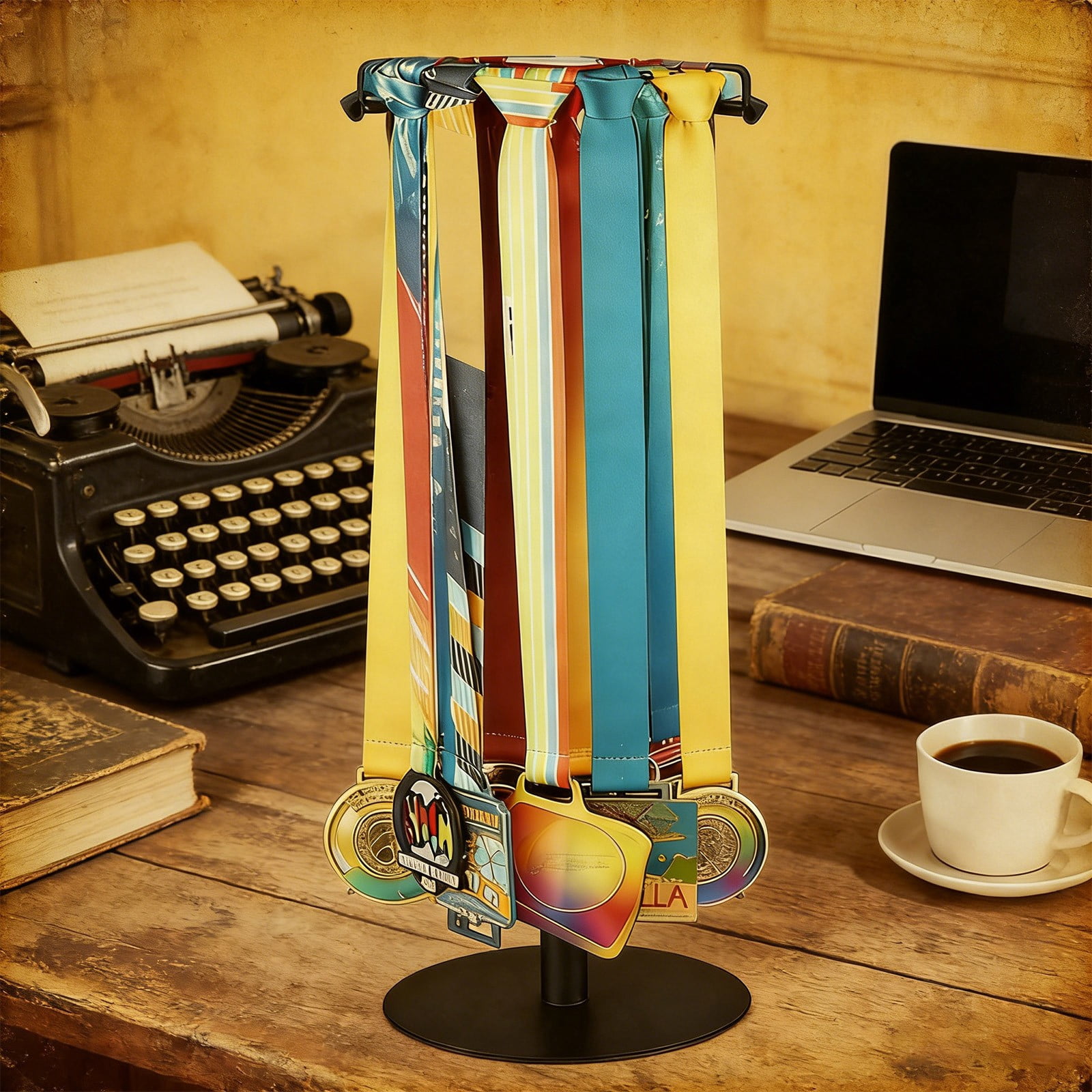 Iron Medal Hanger Rack, Rotating Trophy Display Shelf, Sturdy Sports Award Stand, Multi-Purpose Medal Holder for Gymnastic, Soccer, Basketball, Race, Home Office and School Trophy Decoration