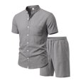 thumbnail image 6 of Maqroz 2 Piece Linen Shorts Set for Men Button Down Short Sleeve Shirt Elastic Waist Shorts Fashion Solid Casual Breathable Daily Wear with Pockets, 6 of 9