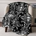 thumbnail image 6 of Black Horror Halloween Throw Blankets, Vintage White Skull Pattern Soft Fleece Blanket Decorative for Home Sofa Couch Chair Living Bedroom, 32x48 Inches,, 6 of 8