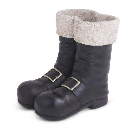 K&K Interiors 10-Inch Black & White Resin Santa Boots Container – Holiday Décor & Candy Holder