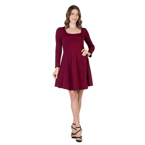 24seven Comfort Apparel Womens Long Sleeve Knee Length Skater Dress