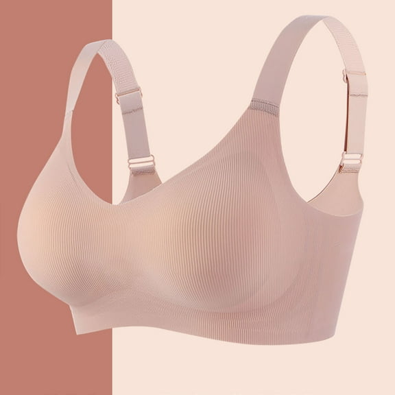 Amidoa Push-up Bras for Women Beige T-Shirt Seamless Solid Training Bralette Brasiers Women L