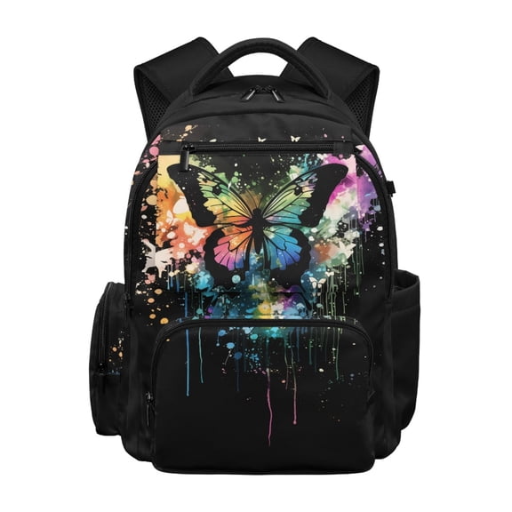 Chririnla Watercolor Butterfly Print Breathable Padded Bookbag with Waterproof Durable School Bag, Large Capacity 17 Inch School Bookbag for College Back to School
