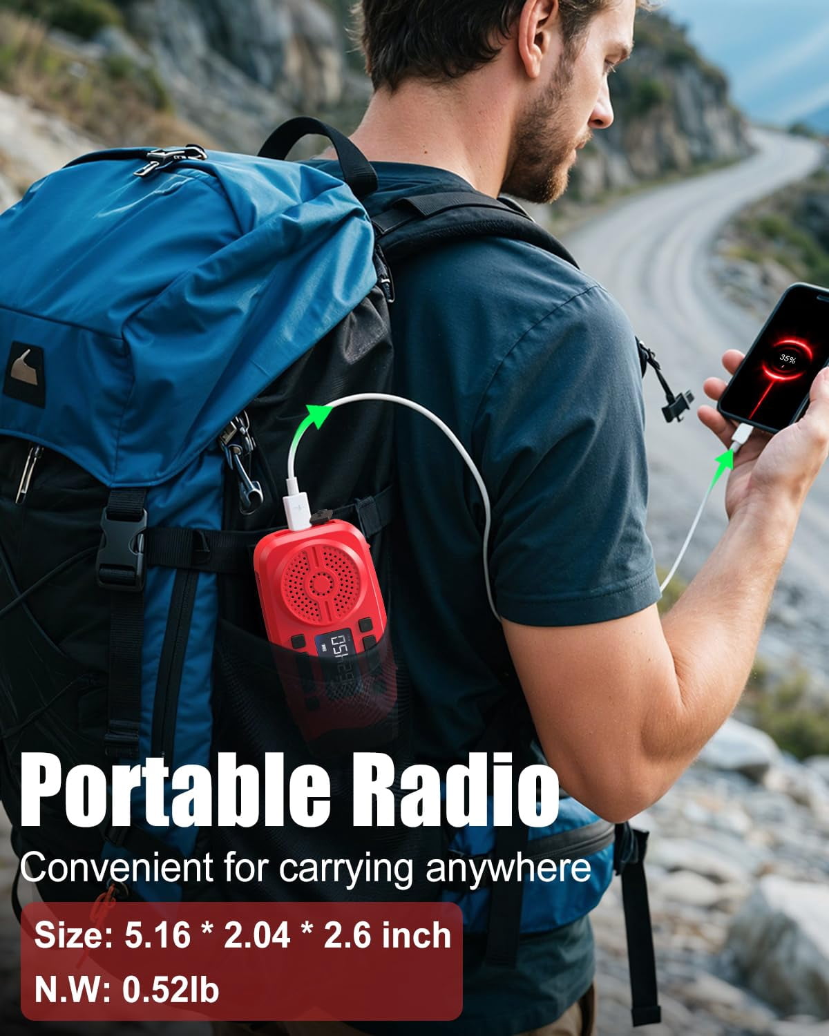 Emergency Weather Radio  7400mwh Hand Crank With Lcd Display Support Alert Usb/solar/hand 1w Flashlight & Sos Alarm For Outdoor Home