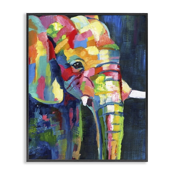 Stupell Industries Modern Contemporary Elephant Abstract Patchwork Rainbow Black Framed Giclee Art, 11 x 14, by Nan