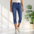 thumbnail image 3 of Capri Jeggings for Women High Waisted Slim Fit Stretch Distressed Denim Capris with Pockets Cropped Jeans, 3 of 9