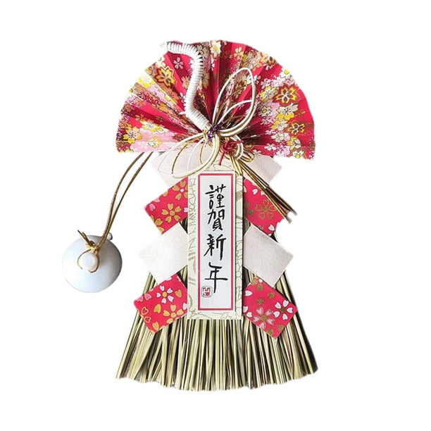 CAIROYAR Colgante de corona de paja tradicional japonesa para decoración de Año Nuevo, colgante de corona tejida japonesa para colgar en la parte delantera