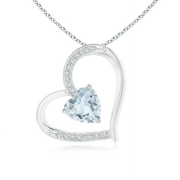 ANGARA Natural Aquamarine and Diamond Tilted Heart Pendant in 14K White Gold for Women (Size-6mm) | March Birthstone, Birthday, Anniversary, Jewelry Gift for Women | Natural Aquamarine Necklace