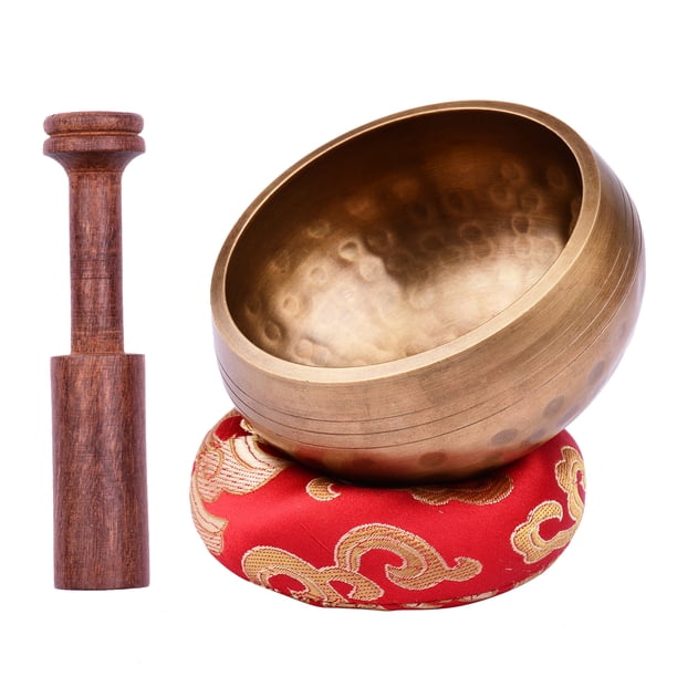 Cuenco cantante Juego de cuencos tibetanos para cantar con cuenco de sonido de metal hecho a mano de 8 cm / 3 pulgadas, cojín suave y percutor de madera para meditación, sonido, curación de chakras, y Tomshoo Cuenco cantante