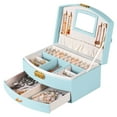 thumbnail image 2 of Moclever 2 Layer Jewelry Box for Women, Lockable Leather Jewelry Drawer Organizer for Rings Earrings Necklaces, Mint Blue, 2 of 12